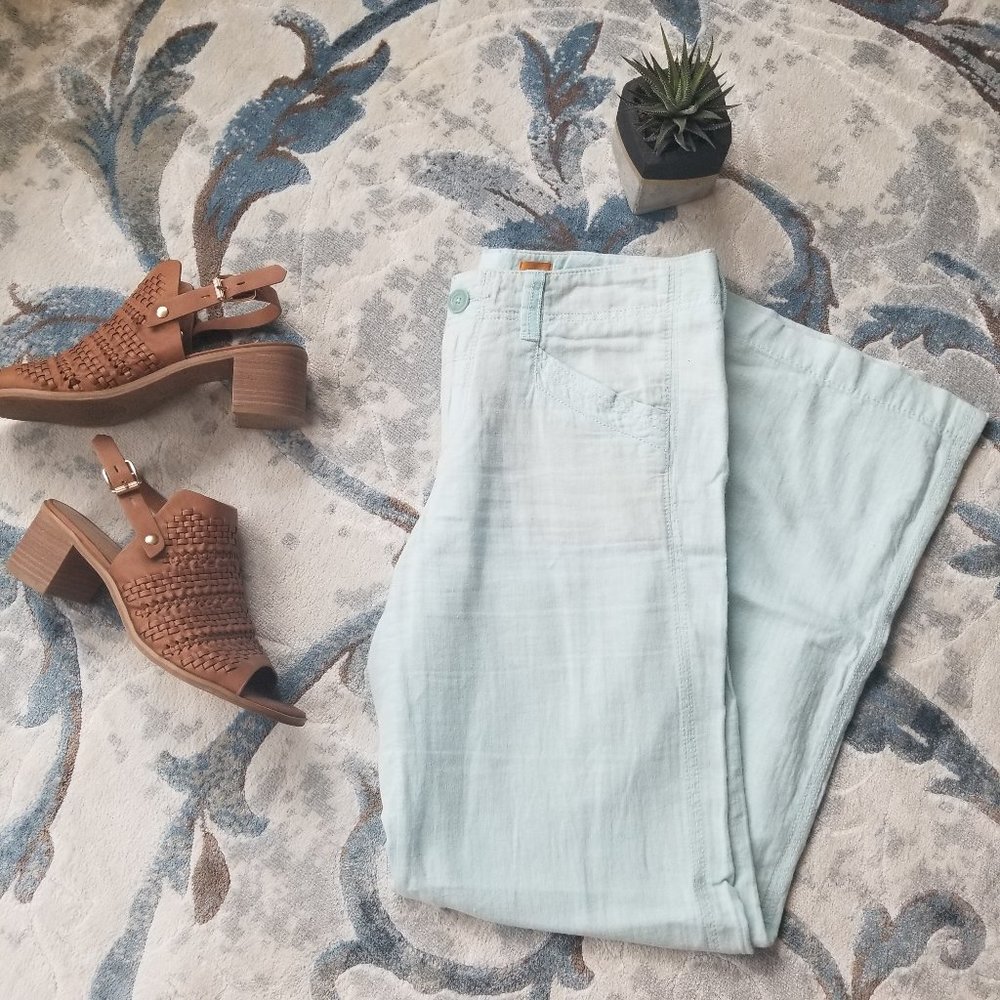 Anthropologie- Wide leg blue linen pants, Size 6